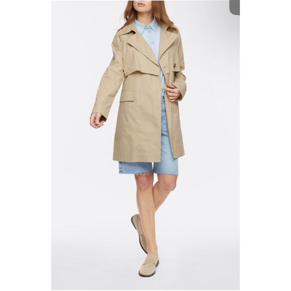 Bernardo Tan Khaki Cotton Twill Belted Trench Coat W Sz XL - Picture 2 of 9
